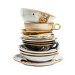 © Nemanja - Dirty Stack of Used Dishware on White Background in Messy Kitchen Setting isolated