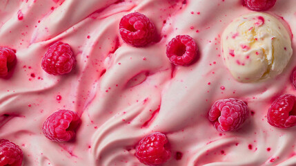 Canvas Print - Refreshing Raspberry Cream Dessert with Swirls and Splashes