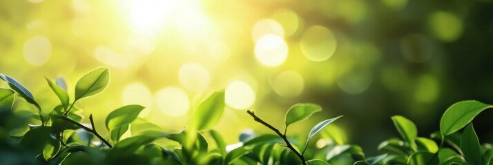 Aufkleber - Bright sunlight filters through lush greenery in a tranquil forest during the early morning hours. Generative AI