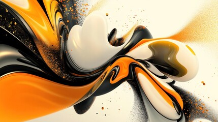 Wall Mural - Abstract Swirling Shapes with Elegant Black Orange and White Color Palette