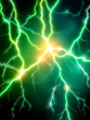 © Scott - Glowing green lightnings. Electric storm, power thunder lightening glow effect magical circle energy neon light glowing cracks electrician thunderbolt, garish vector illustration