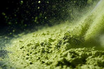 Wall Mural - Vibrant Green Matcha Powder Explosion Fine Texture Culinary Ingredient Healthy Drink