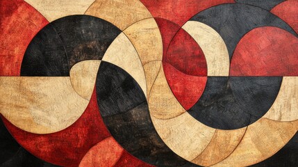 Wall Mural - Abstract Geometric Pattern in Red, Black, and Beige Tones