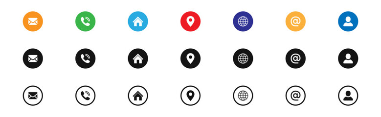 Aufkleber - Contact us icon. Web icons set , home, location, call, at, email, address, globe, chat, message, mail, envelope, telephone, name, user, information, support, website, icon. communication contact icon