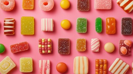 Sticker - Colorful Array of Various Candies on a Pink Background