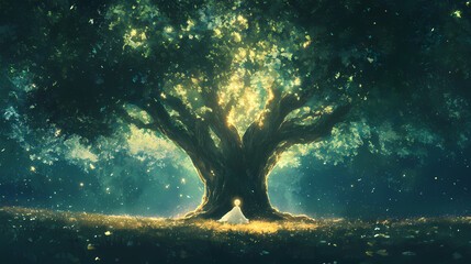 Wall Mural - glowing ethereal embryo large tree