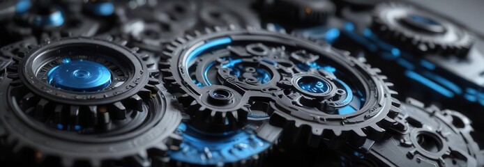 Black and blue web interface with robotic gears, robotics,  automation,  software