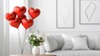 © KP Creative Stock - Romantic Living Room: Heart-shaped balloons and white roses create a romantic ambiance in a cozy living room, ideal for a special occasion like Valentine's Day or an anniversary celebration.