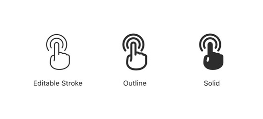 Poster - Hand click icon set vector pointer sign, hand cursor icon . Clicking finger icon . Computer mouse click icons, editable stroke, outline and solid style
