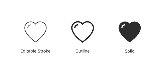 Wall Mural - Heart icon set. add to favorite icon heart love icon button - save icon symbol - love like icon button. editable stroke