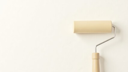 A paint roller with a cream color is positioned against a bright white background. Concept of potential.