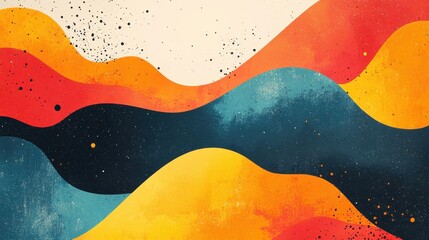 Wall Mural - Vibrant Abstract Artwork Featuring Bold Wavy Patterns in Warm Tones of Orange and Yellow Interspersed with Cool Blue Accents on a Textured Background