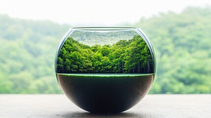 Wall Mural - Glass Bowl Reflecting Lush Green Forest Landscape Outdoors