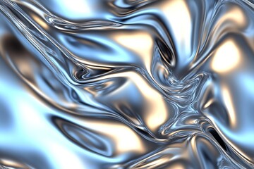 Leinwandbilder - Sleek Abstract Metallic Silver and Blue Surface Flowing with Organic Waves and Patterns : Generative AI