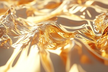 Poster - Shimmering Gold Foil Waves Reflecting Light in a Luxurious Abstract Background : Generative AI