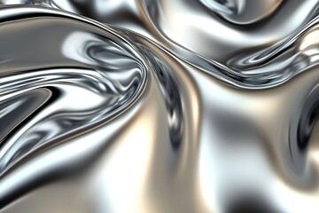 Poster - Abstract Close-Up of Shimmering Silver Metallic Fluid Surface Vortex : Generative AI
