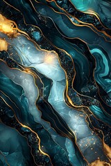 Aufkleber - Elegant Blue and Gold Abstract Background with Layered Patterns : Generative AI