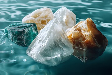 Poster - Crystal rocks displayed in water creating an artistic and tranquil scene : Generative AI