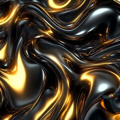 Fototapete - Dynamic Gold and Black Fluid Waves in a Glossy Surface Creating Abstract Art : Generative AI