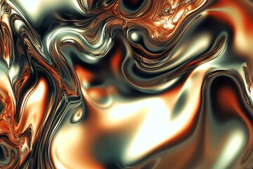 Fototapete - Flowing Abstract Background with Rich Metallic Swirls and Textures in Orange and Silver Tones : Generative AI