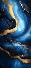 Poster - A beautiful abstract composition with deep blue waves and sparkling gold elements for a modern touch : Generative AI