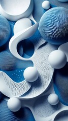 Poster - Dynamic Blue and White Abstract Shapes Featuring Spheres and Curved Forms : Generative AI