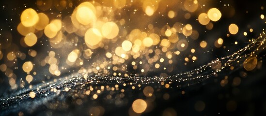 Sparkling Dew-Covered Spiderweb, Golden Bokeh, Night