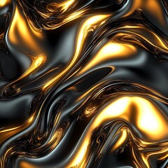 Fototapete - Stylish Gold and Black Swirling Patterns in a Reflective Surface for Elegant Designs : Generative AI