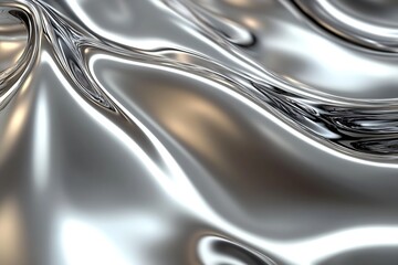 Poster - Glossy Silver Metallic Liquid Fabric Surface Flowing in Smooth Waves : Generative AI