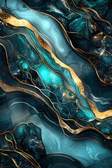 Poster - Striking Blue and Gold Abstract Waves with Organic Textures : Generative AI