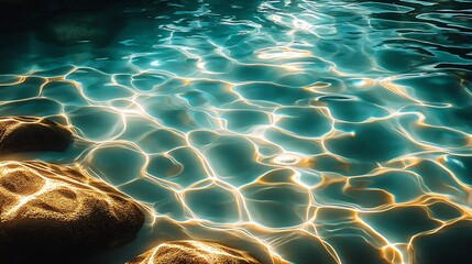 Wall Mural - Captivating Light Reflections on Calm Water Surface Featuring Rocks for a Natural Aesthetic : Generative AI