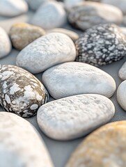 Aufkleber - Charming collection of diverse pebbles showcasing smooth textures and gentle colors ideal for soothing decor : Generative AI