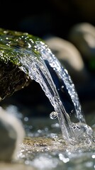 Aufkleber - Gentle Water Cascade Flowing Over Stones with Lush Green Surroundings : Generative AI