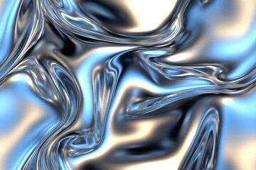 Poster - Unique close up of flowing metallic texture with glossy blue and silver hues for digital and print projects : Generative AI
