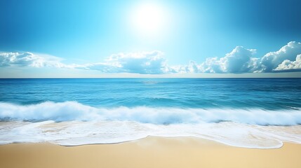 Wall Mural - Breathtaking Ocean View with Bright Sun and Clear Blue Sky Over Sandy Beach : Generative AI