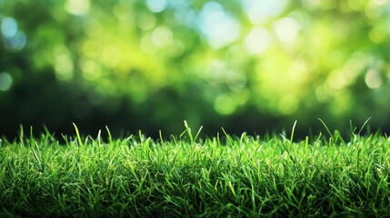 Poster - Lush green grass growing under bright sunlight in a serene outdoor environment during a warm season. Generative AI