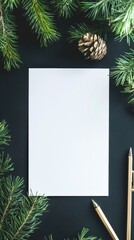 Leinwandbilder - Blank paper surrounded by pine branches and decorative elements for seasonal crafts and holiday notes. Generative AI