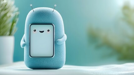 Aufkleber - Charming 3D rendered Virtual Assistant Avatar Appearing on Smartphone Screen Conveying Helpful Digital Technology and Futuristic Intelligence Concepts