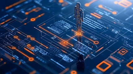 Poster - Cybersecurity themed digital process visualization with encrypted data analytics and intelligence for know your customer KYC and financial technology FinTech applications  Advanced intelligence