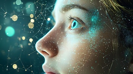 Poster - Futuristic digital biometric identity verification system with retina scanning technology and holographic user interface elements  Concept of advanced cybersecurity