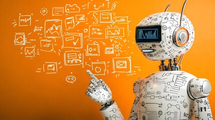 Aufkleber - Futuristic digital marketing assistant analyzing data and insights through interactive chatbot technology  Advanced analytics visualization