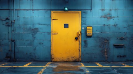 Wall Mural - a yellow door is in front of a blue wall