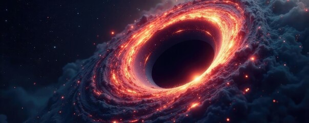 Wall Mural - a large black hole with a glowing aura on a white background with stars, darkness, cosmic
