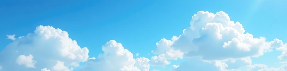 Wall Mural - Fluffy white clouds float on a brilliant blue summer morning, sky, blue