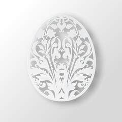 Wall Mural - paper art white easter egg. 3d ornate paper carve egg shape. holiday decorative element. vector illu