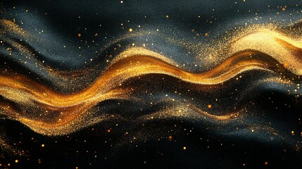 Wall Mural - Golden Glitter Waves Across Dark Background