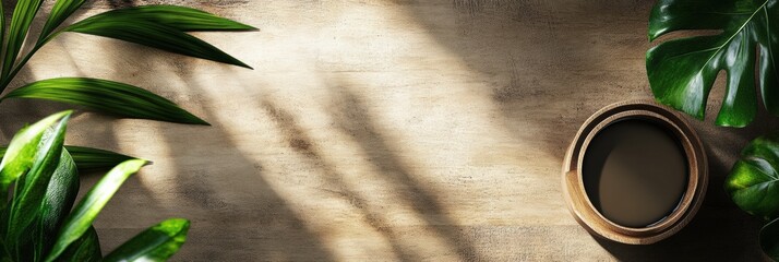Poster - Coffee and plants create a serene atmosphere in a cozy indoor space during the afternoon. Generative AI
