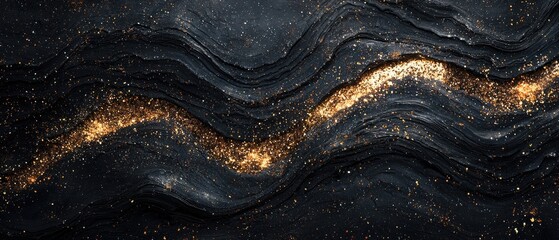 Wall Mural - A black and gold swirl of glittery material. Generative AI