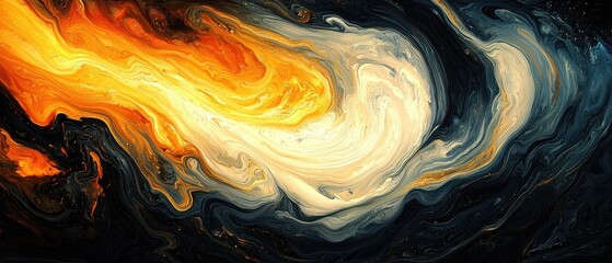 Wall Mural - A painting of a galaxy with a bright orange flame in the center. Generative AI