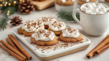 Poster - Festive kitchen scene with gingerbread cookies and hot chocolate